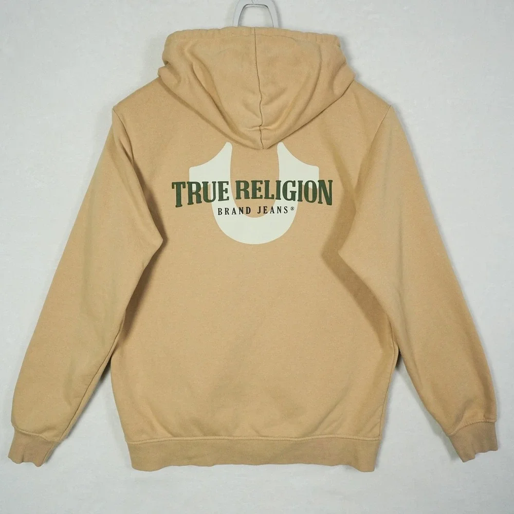 True Religion Mens XL Tan Beige Full Zip Horseshoe Hoodie‎ Sweatshirt 53660-00